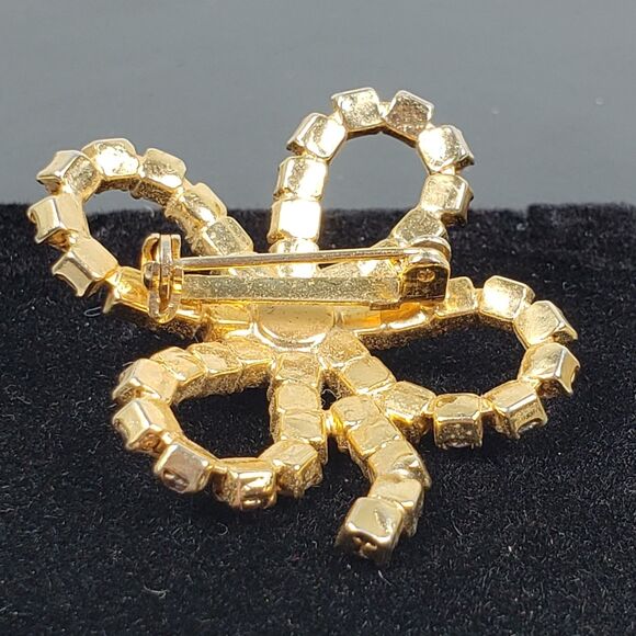 Vintage 4 Leaf Clover Shamrock Gold Tone with/ Light Pink Rhinestone Brooch - Picture 13 of 13